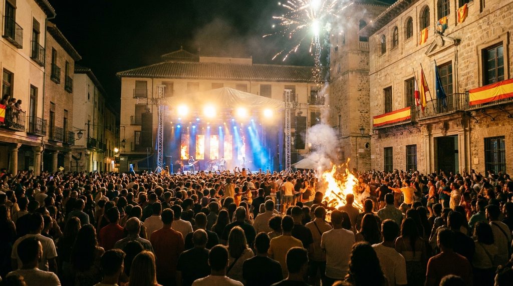 Multitud disfrutando de un concierto nocturno durante las fiestas de San Juan en León