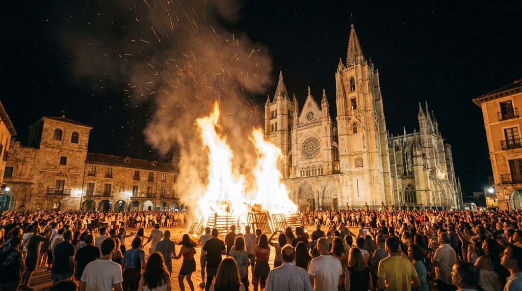 Hoguera de las fiestas de San Juan en León, tradición de la noche más corta del año